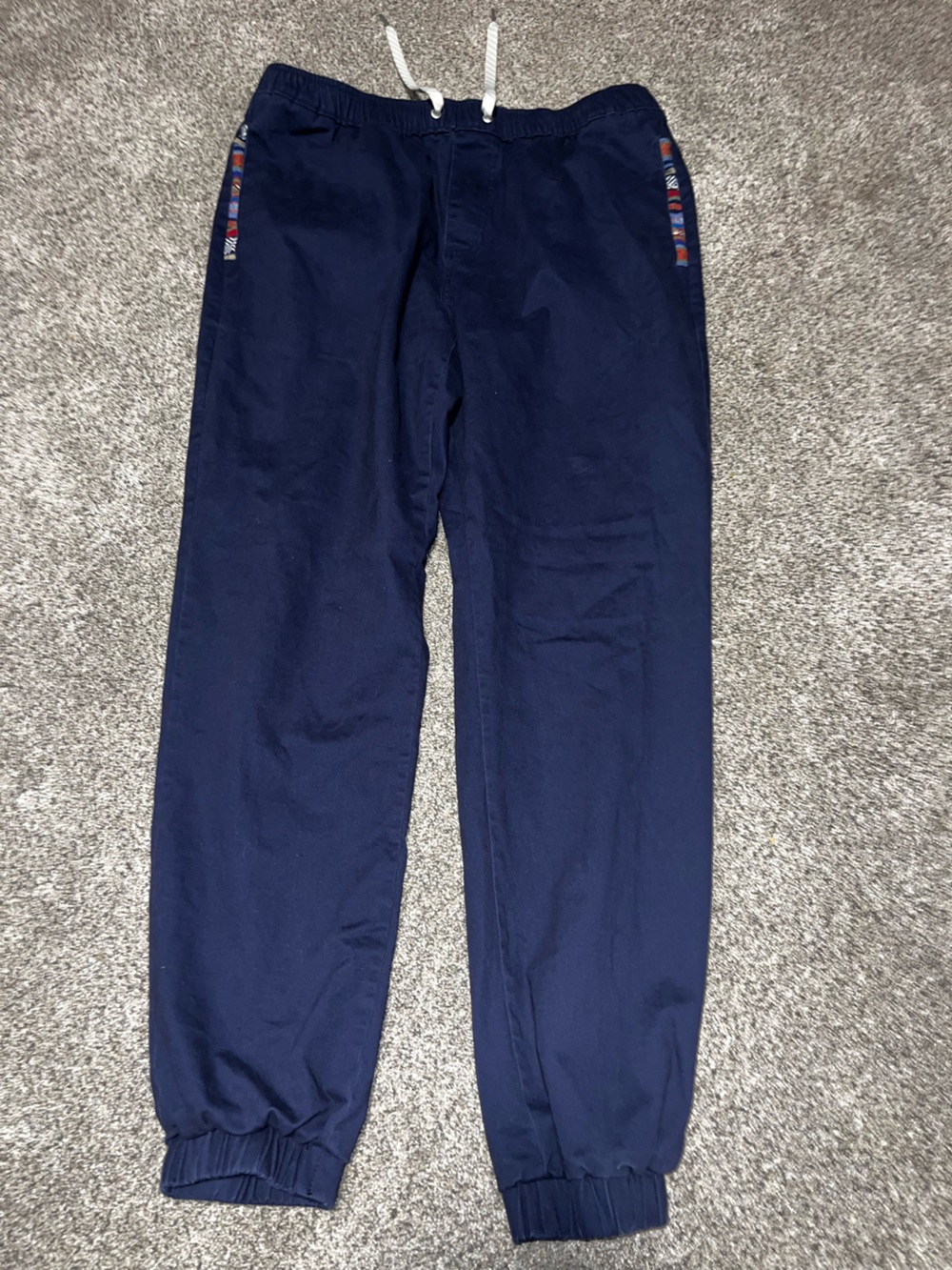Wowie Jogger Pants Men's Size Large Navy Rambler Aztec Drawstring Stretch Canvas